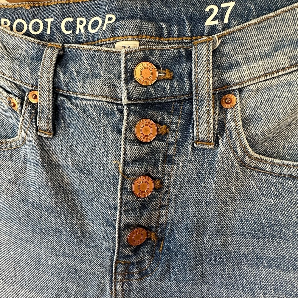 J Crew Demi Boot Crop High Rise Jeans Button Fly Distressed Light Wash - 27 - Picture 9 of 11